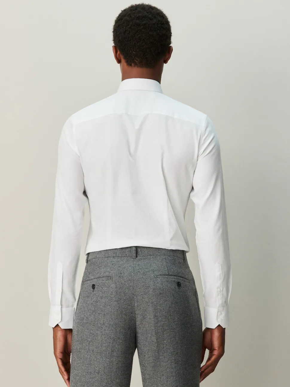 White Skinny Fit Textured Long Sleeve Formal Shirt with Trim