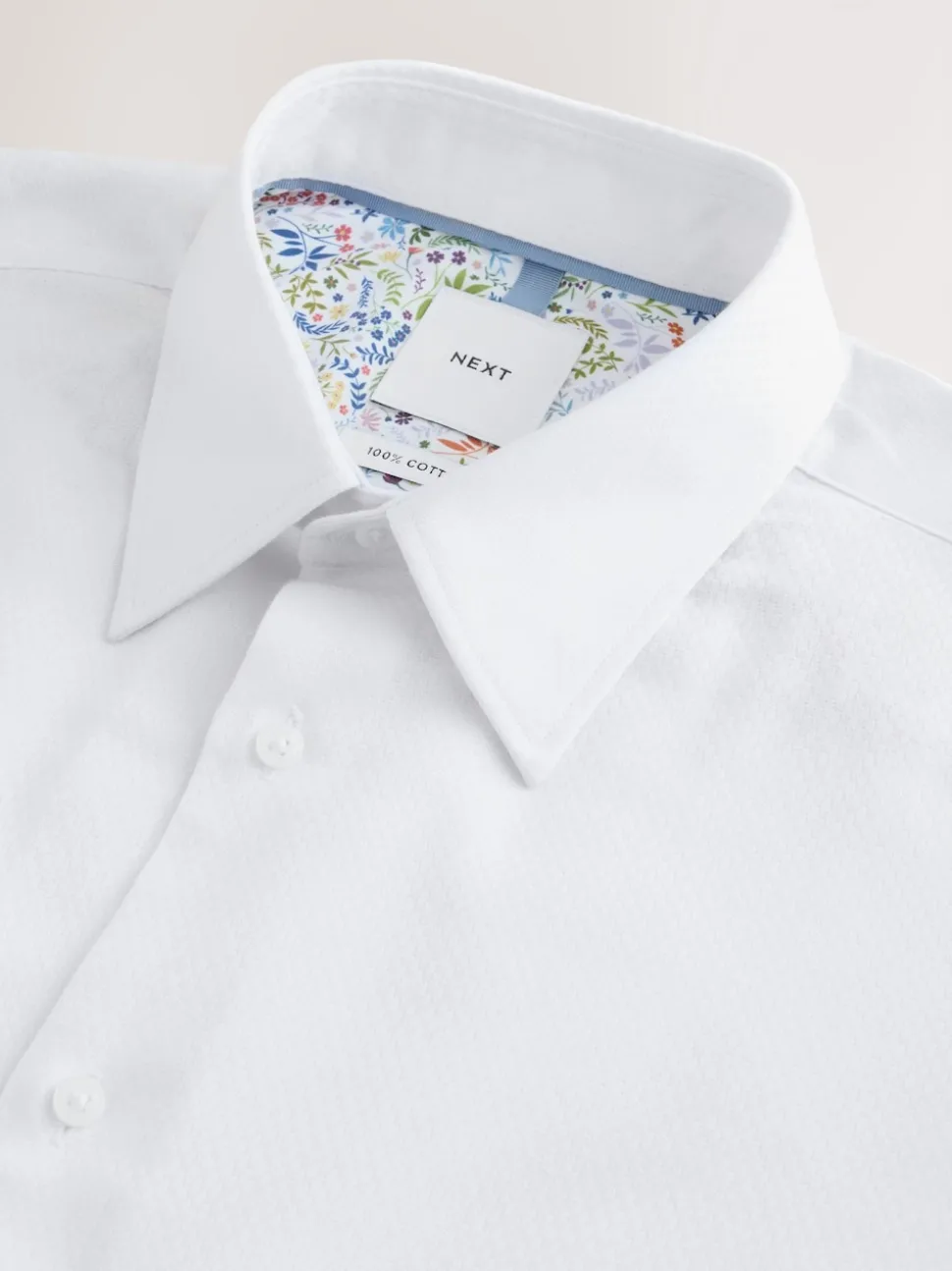 White Skinny Fit Textured Long Sleeve Formal Shirt with Trim