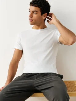 White Slim Fit 100% Cotton Layering T-Shirts 5 Pack