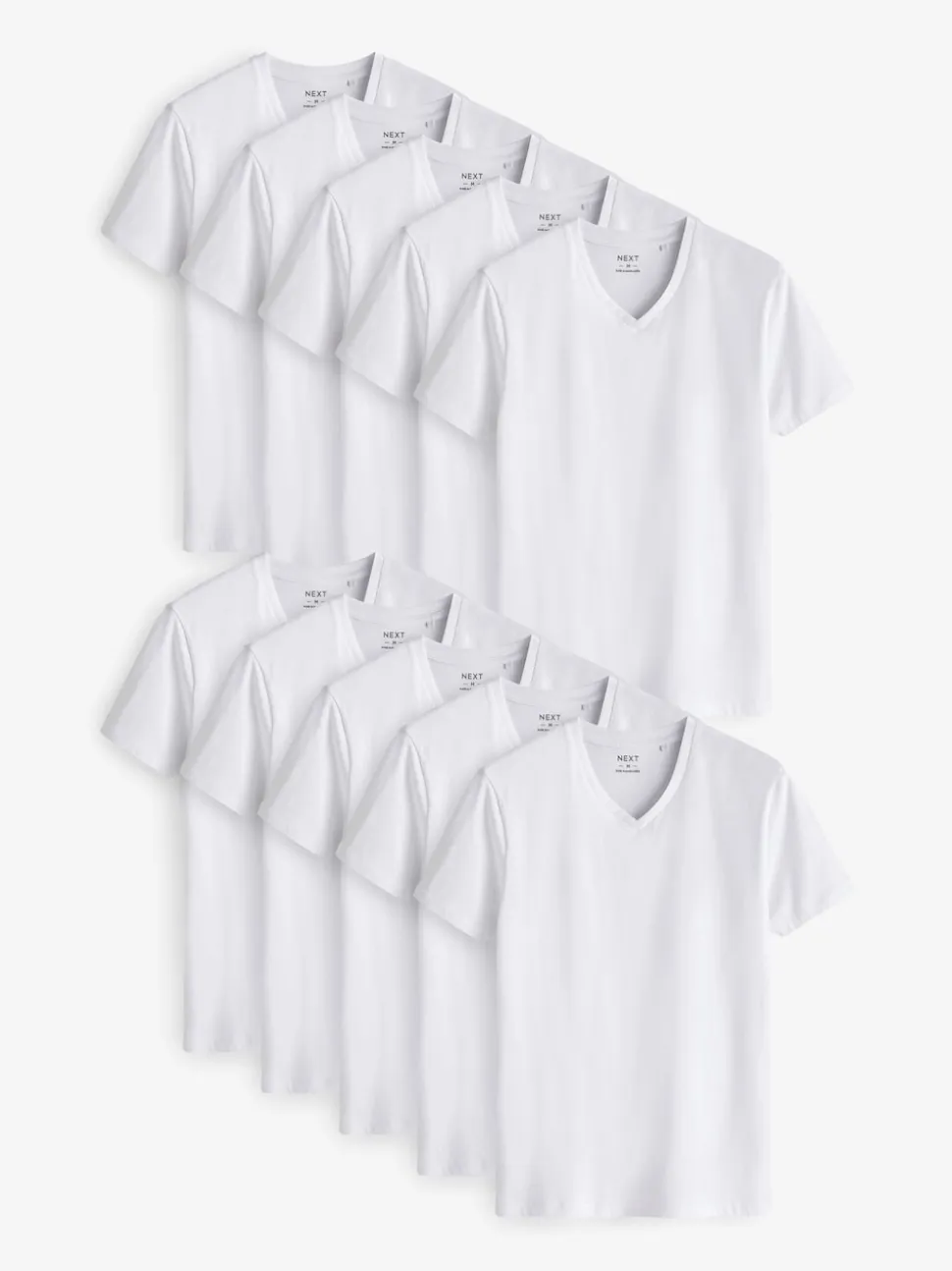 White Slim Fit 100% Cotton V-Neck Layering T-Shirts 10 Pack