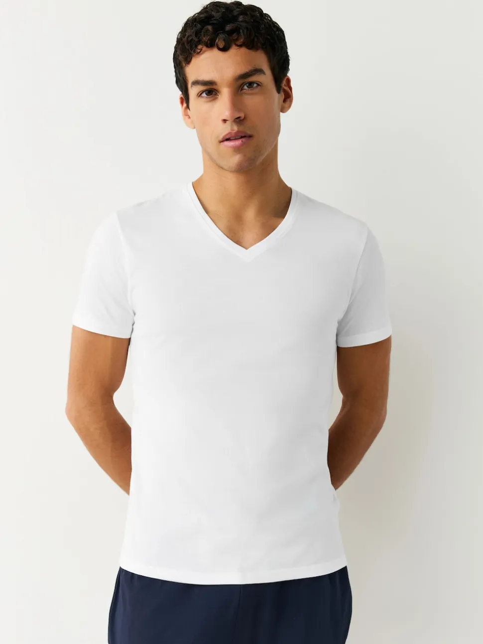White Slim Fit 100% Cotton V-Neck Layering T-Shirts 10 Pack