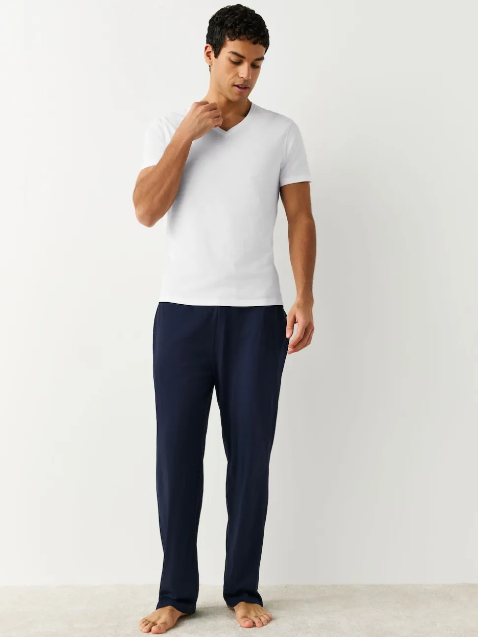 White Slim Fit 100% Cotton V-Neck Layering T-Shirts 10 Pack