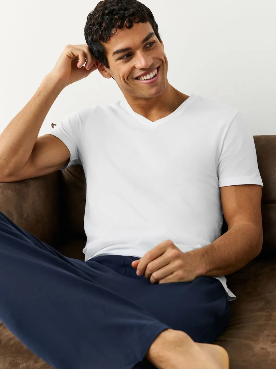 White Slim Fit 100% Cotton V-Neck Layering T-Shirts 10 Pack