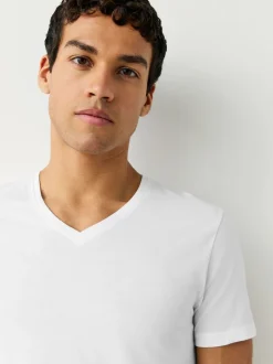 White Slim Fit 100% Cotton V-Neck Layering T-Shirts 10 Pack