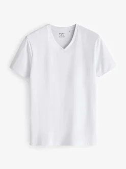 White Slim Fit 100% Cotton V-Neck Layering T-Shirts 10 Pack