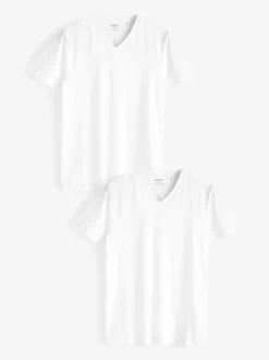 White Slim Fit 100% Cotton V-Neck Layering T-Shirts 2 Pack