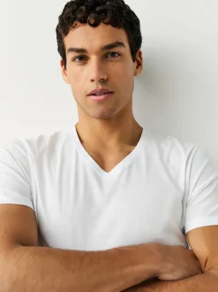 White Slim Fit 100% Cotton V-Neck Layering T-Shirts 2 Pack