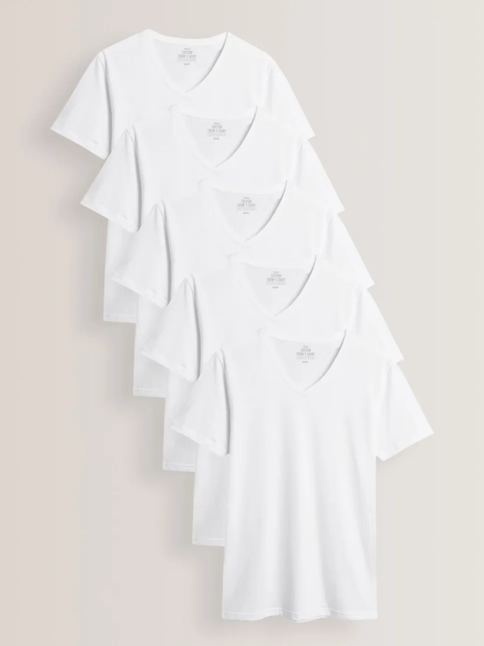 White Slim Fit 100% Cotton V-Neck Layering T-Shirts 5 Pack