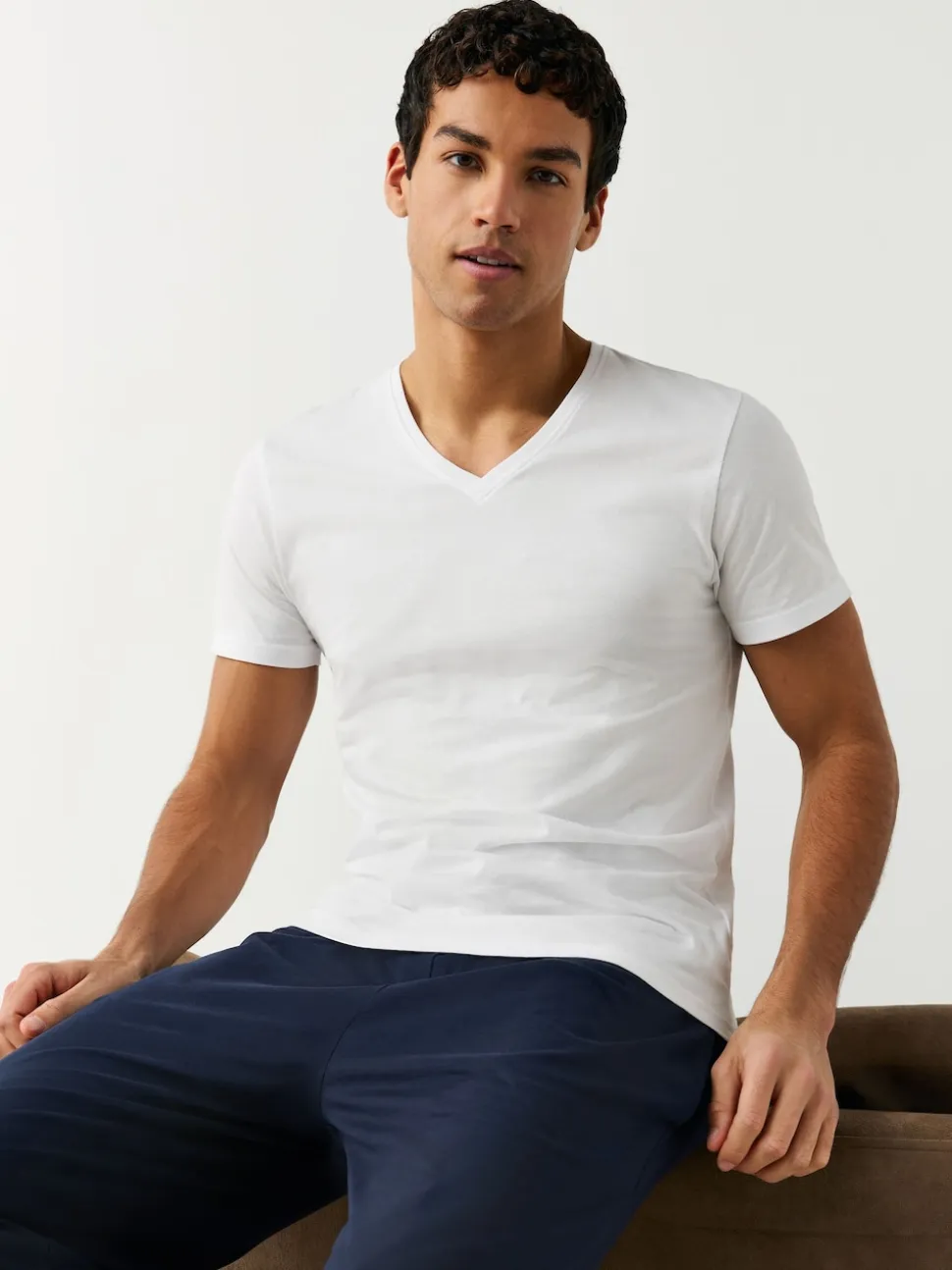 White Slim Fit 100% Cotton V-Neck Layering T-Shirts 5 Pack