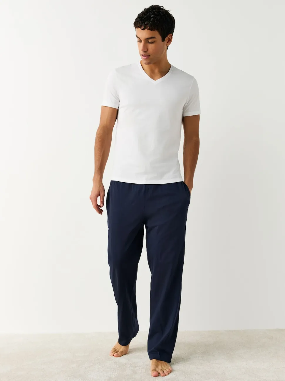 White Slim Fit 100% Cotton V-Neck Layering T-Shirts 5 Pack