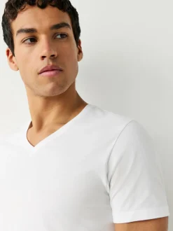 White Slim Fit 100% Cotton V-Neck Layering T-Shirts 5 Pack