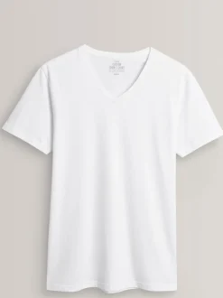 White Slim Fit 100% Cotton V-Neck Layering T-Shirts 5 Pack