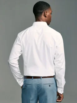White Slim Fit Double Cuff Easy Care Textured Smart Shirt