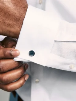 White Slim Fit Double Cuff Easy Care Textured Smart Shirt