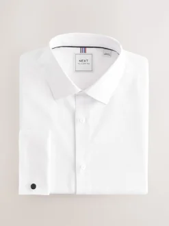 White Slim Fit Double Cuff Easy Care Textured Smart Shirt