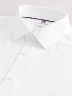 White Slim Fit Double Cuff Easy Care Textured Smart Shirt