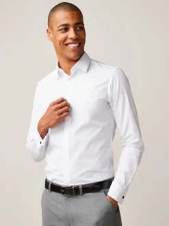 White Slim Fit Easy Care Double Cuff Smart Shirt