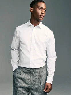 White Slim Fit Easy Care Textured Single Cuff Smart Shirt
