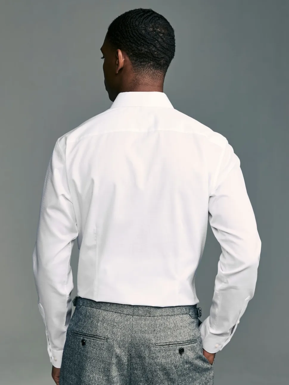 White Slim Fit Easy Care Textured Single Cuff Smart Shirt
