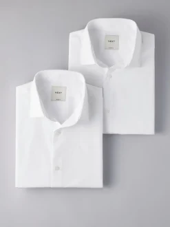 White Slim Fit Easy Care Short Sleeve Smart Shirts 2 Pack