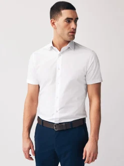 White Slim Fit Easy Care Short Sleeve Smart Shirts 2 Pack