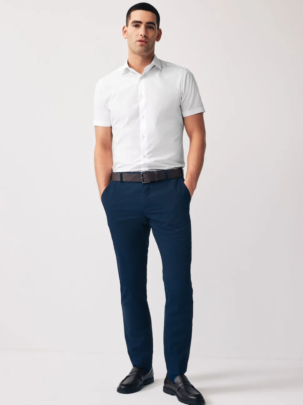 White Slim Fit Easy Care Short Sleeve Smart Shirts 2 Pack