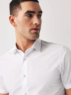 White Slim Fit Easy Care Short Sleeve Smart Shirts 2 Pack