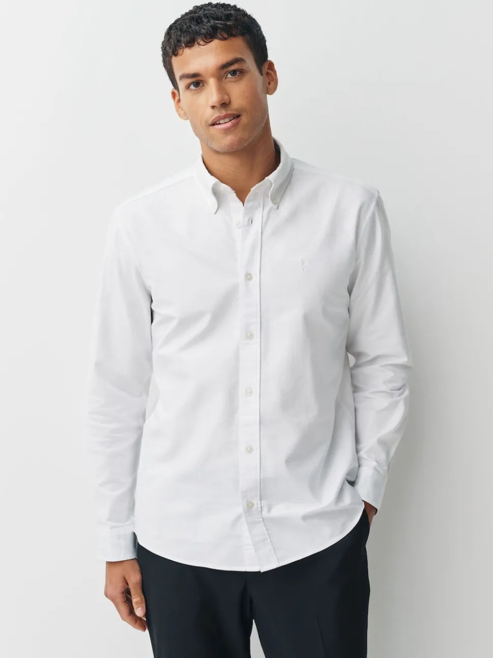 White Slim Fit Long Sleeve Oxford Shirt