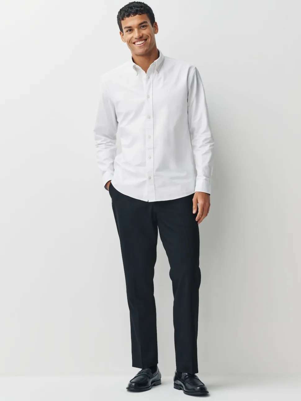 White Slim Fit Long Sleeve Oxford Shirt