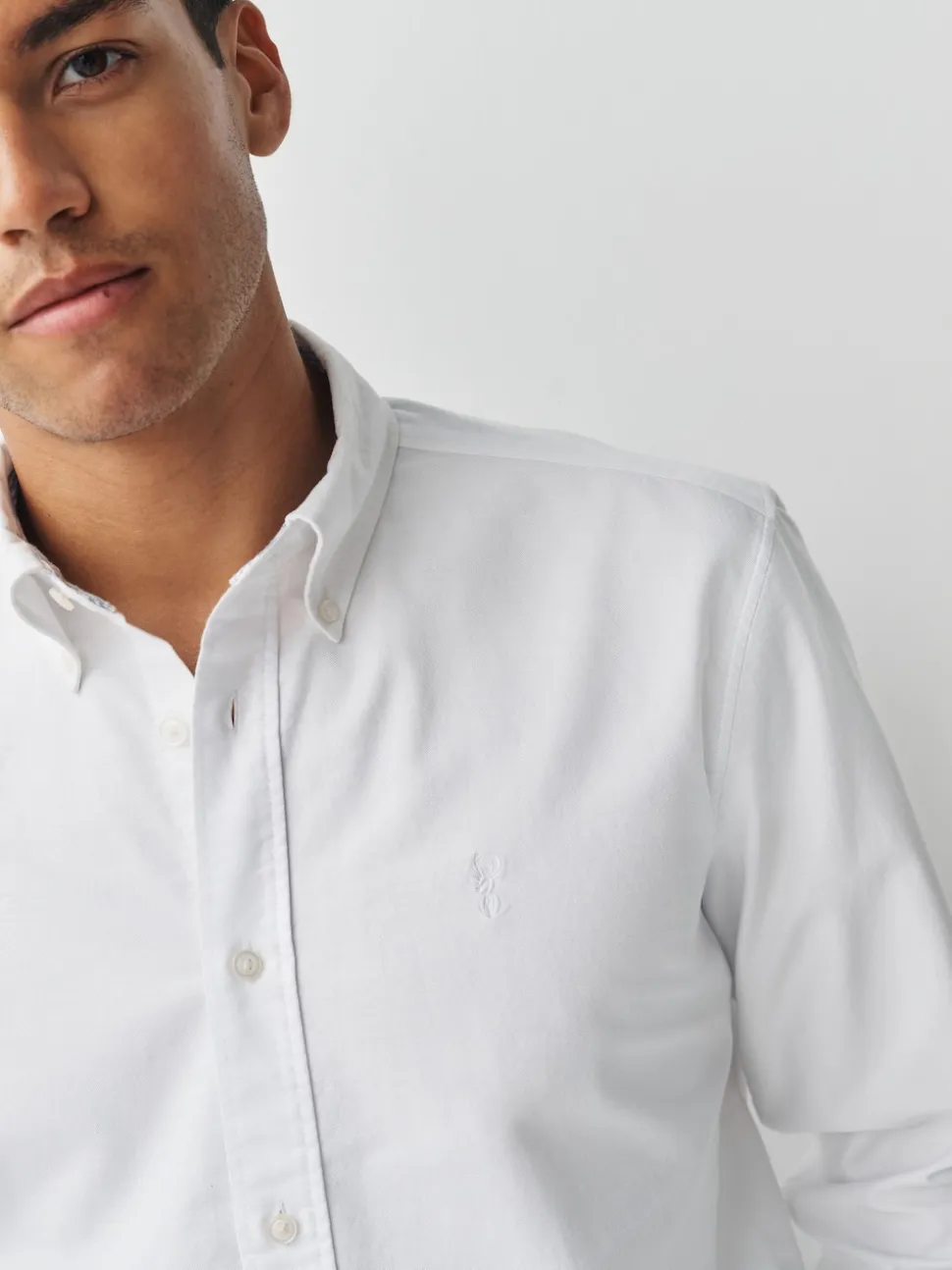 White Slim Fit Long Sleeve Oxford Shirt