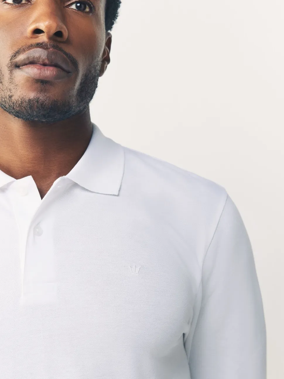 White Slim Fit Long Sleeve Pique Polo Shirt