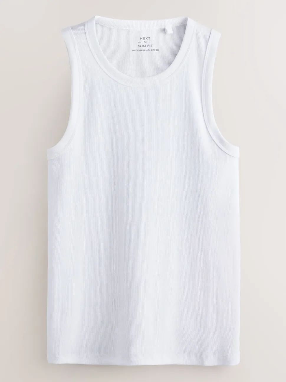 White Slim Fit Ribbed Vest
