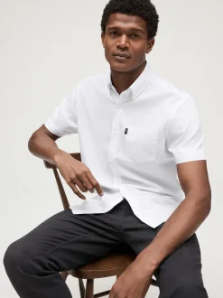 White Slim Fit Short Sleeve Easy Iron Button Down Oxford Shirt