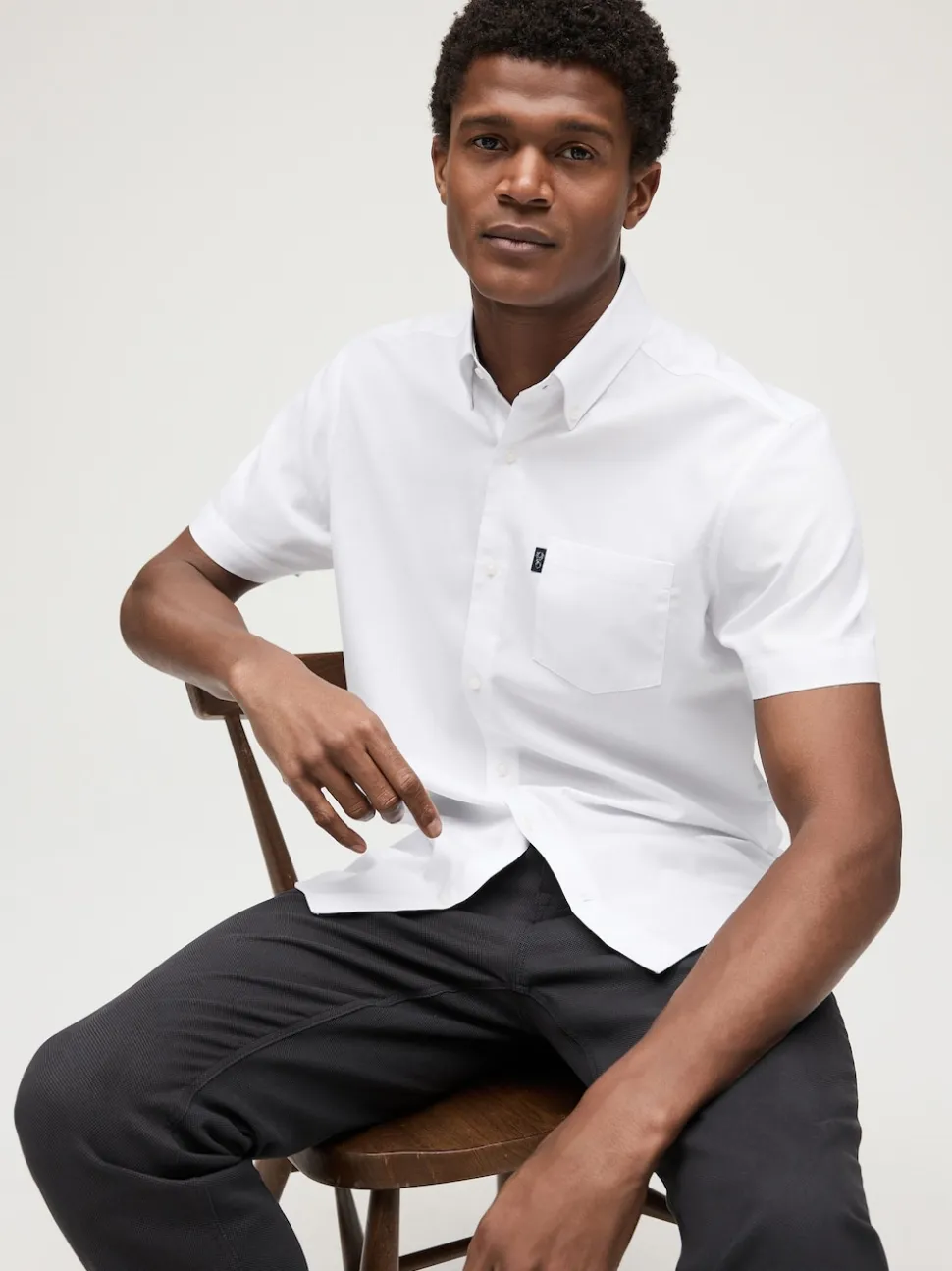 White Slim Fit Short Sleeve Easy Iron Button Down Oxford Shirt