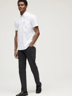 White Slim Fit Short Sleeve Easy Iron Button Down Oxford Shirt
