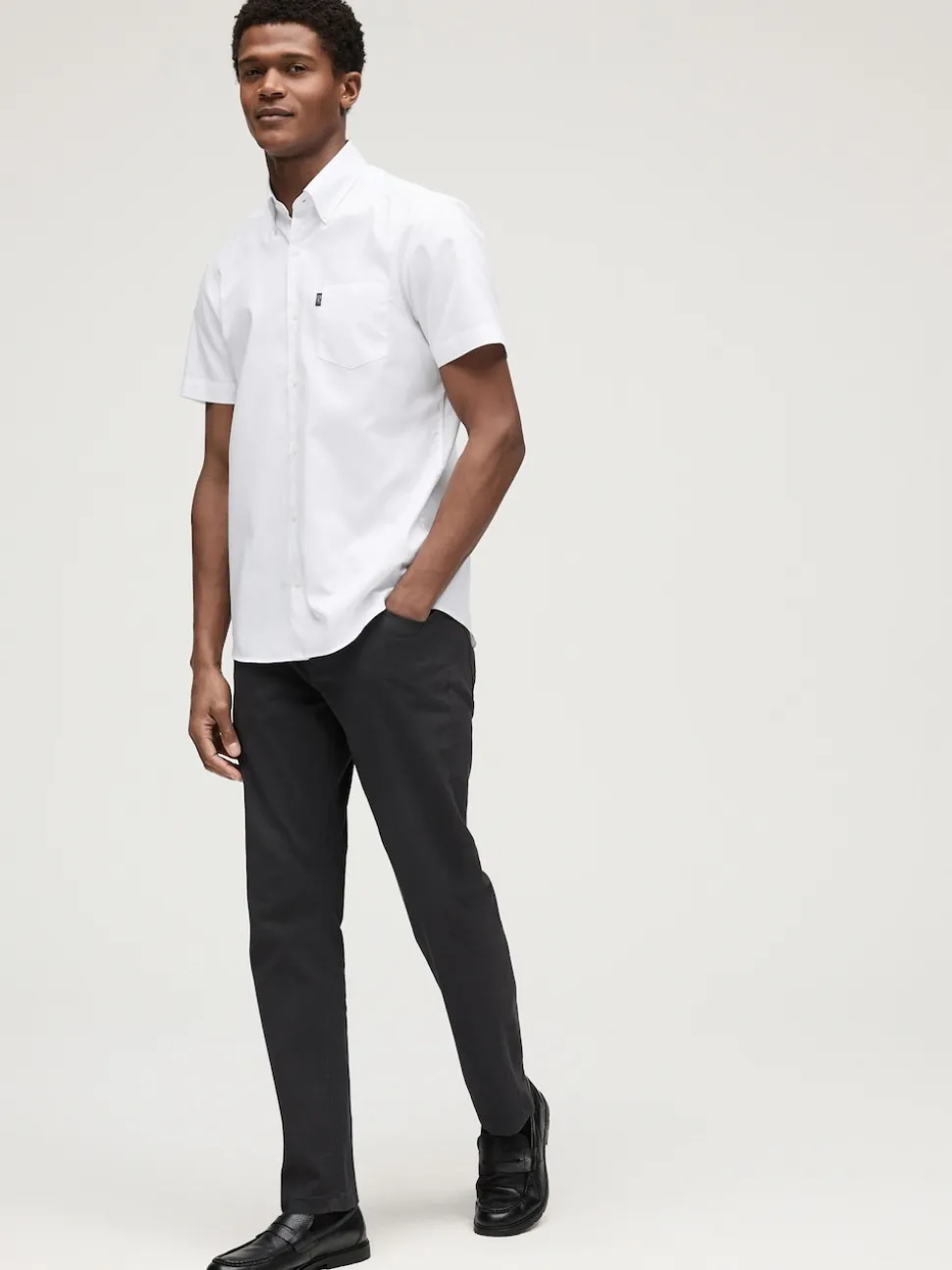 White Slim Fit Short Sleeve Easy Iron Button Down Oxford Shirt