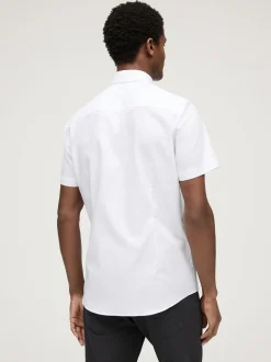 White Slim Fit Short Sleeve Easy Iron Button Down Oxford Shirt