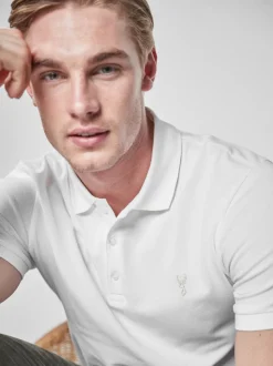 White Slim Fit Short Sleeve Pique Polo Shirt
