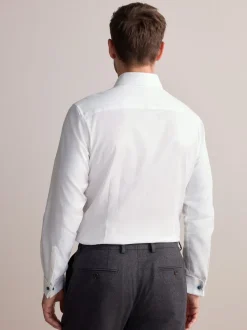 White Slim Fit Signature Premium 100% Cotton Textured Smart Shirt