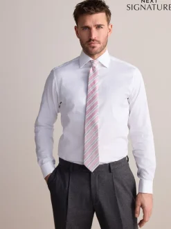 White Slim Fit Signature Premium 100% Cotton Textured Smart Shirt