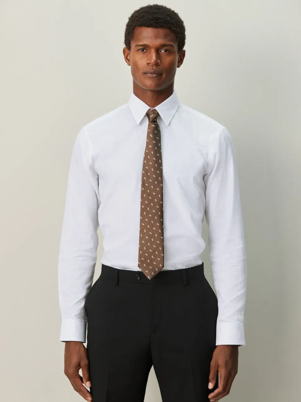 White Slim Fit Textured Long Sleeve Formal Shirt with Trim