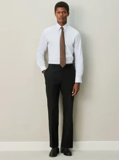 White Slim Fit Textured Long Sleeve Formal Shirt with Trim