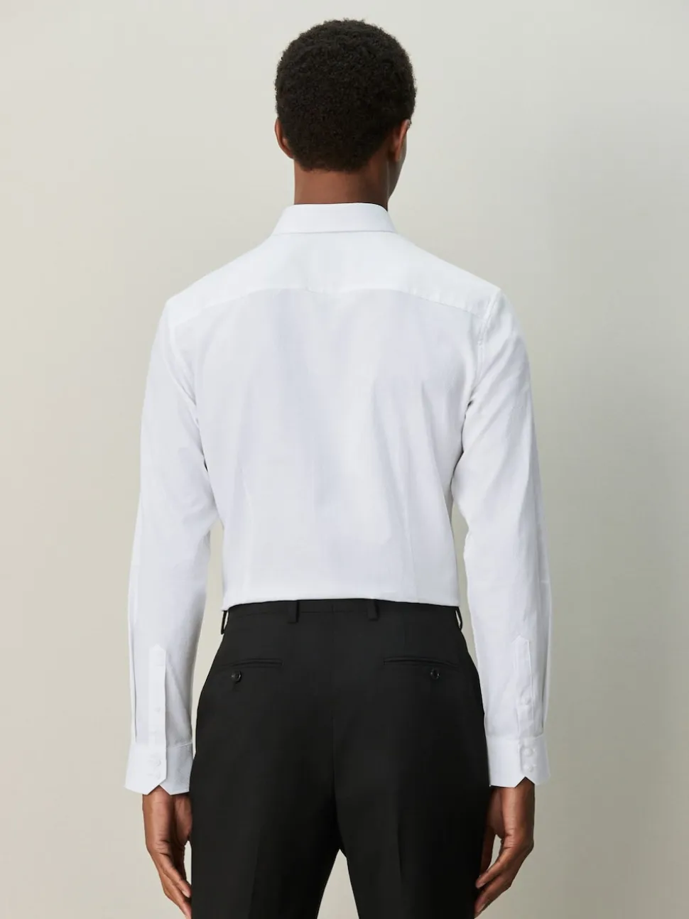 White Slim Fit Textured Long Sleeve Formal Shirt with Trim