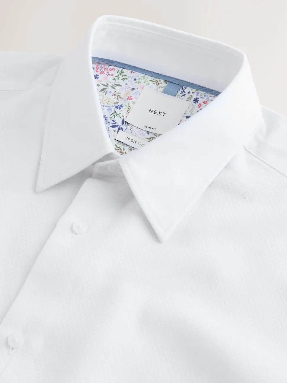 White Slim Fit Textured Long Sleeve Formal Shirt with Trim