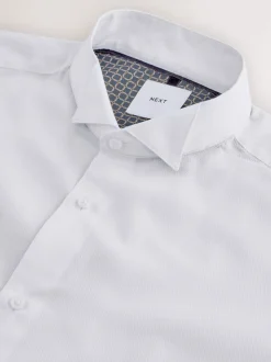 White Slim Fit Textured Wing Collar Dress Shirt
