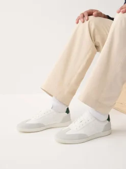 White Smart Casual Lace-Up Trainers with Suede Trim