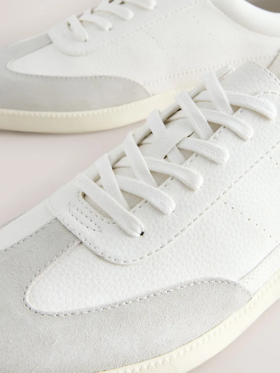 White Smart Casual Lace-Up Trainers with Suede Trim