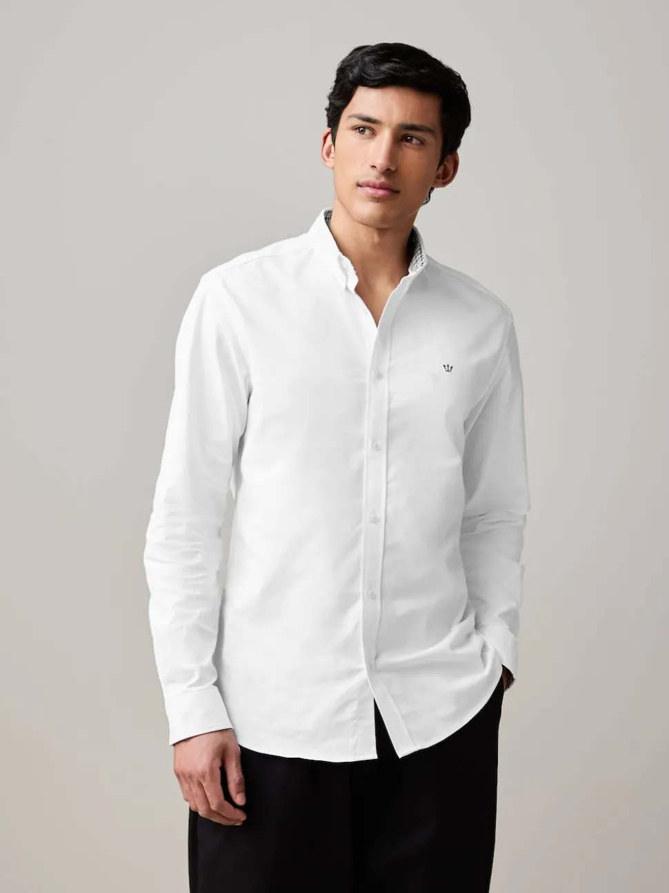 White Stretch Oxford Long Sleeve Shirt
