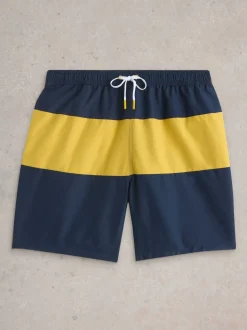 White Stuff Blue Colourblock Volley Swim Shorts