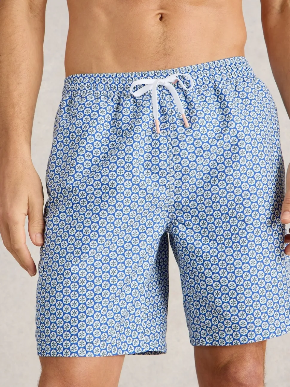 White Stuff Blue Geo Print Volley Swim Shorts